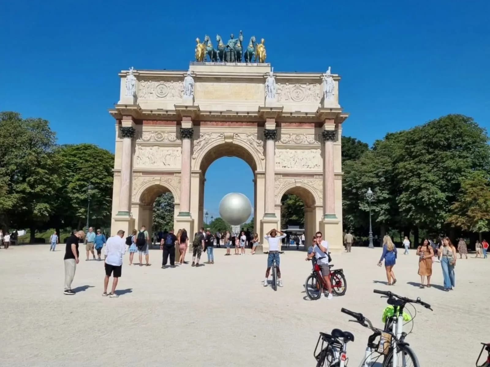 Group riding bikes in Paris during a team programme