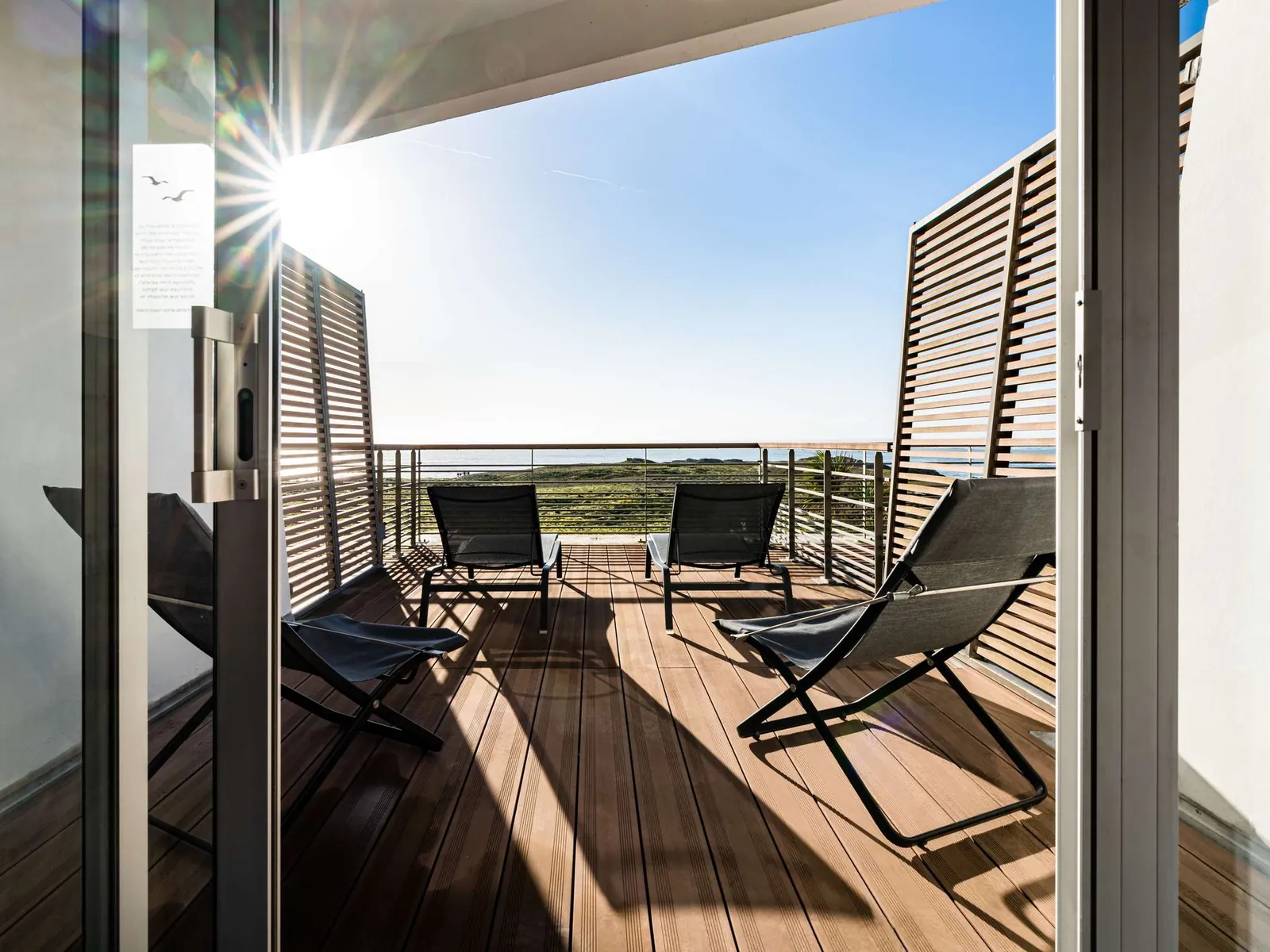Private balcony with two deck chairs and sea view at Sofitel Quiberon Thalassa sea & spa, Morbihan